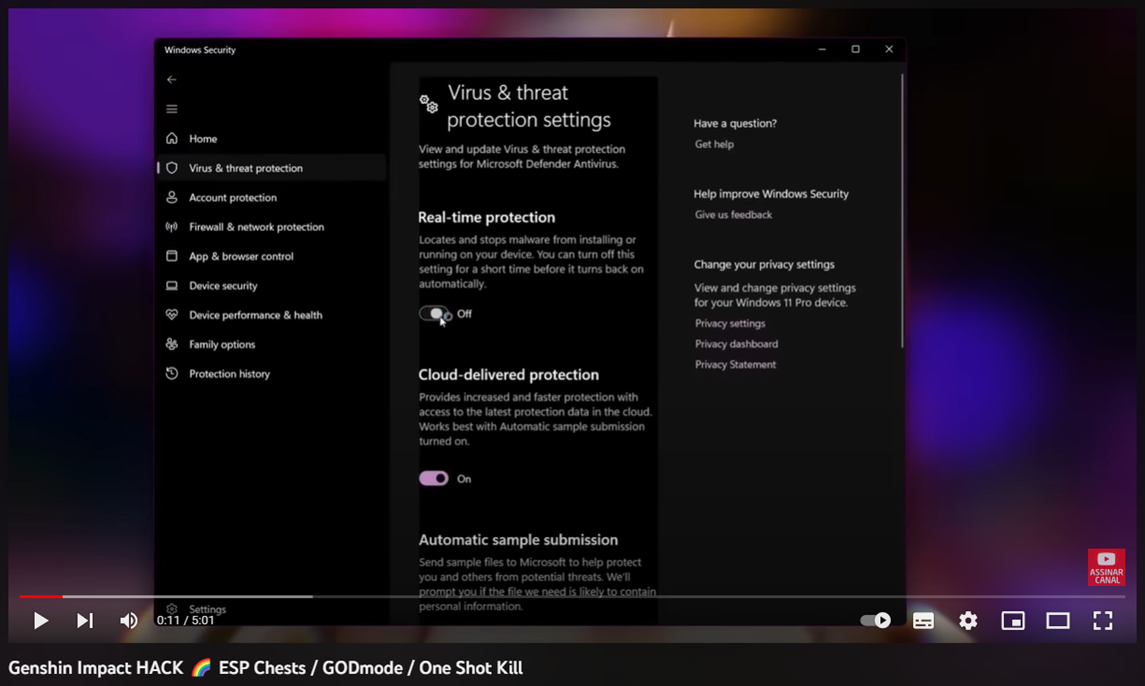 図11 Windows Defenderの無効化を促す動画内容